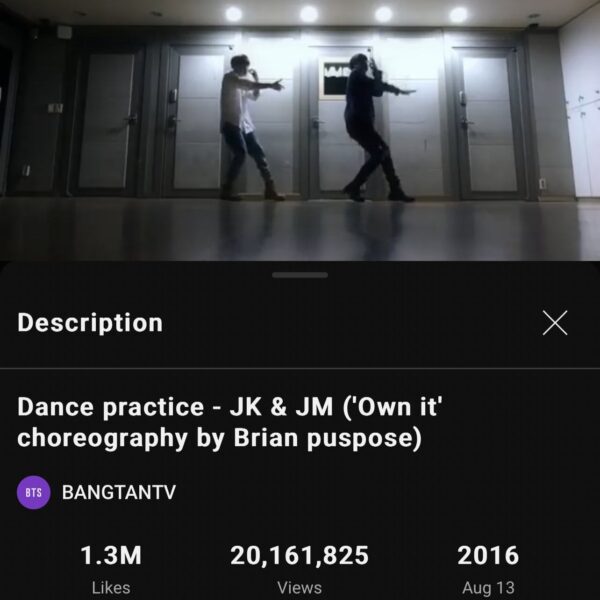 230813 Brian Puspos on Twitter (SEVEN Years since JK & JM ‘Own It’ Dance Practice)