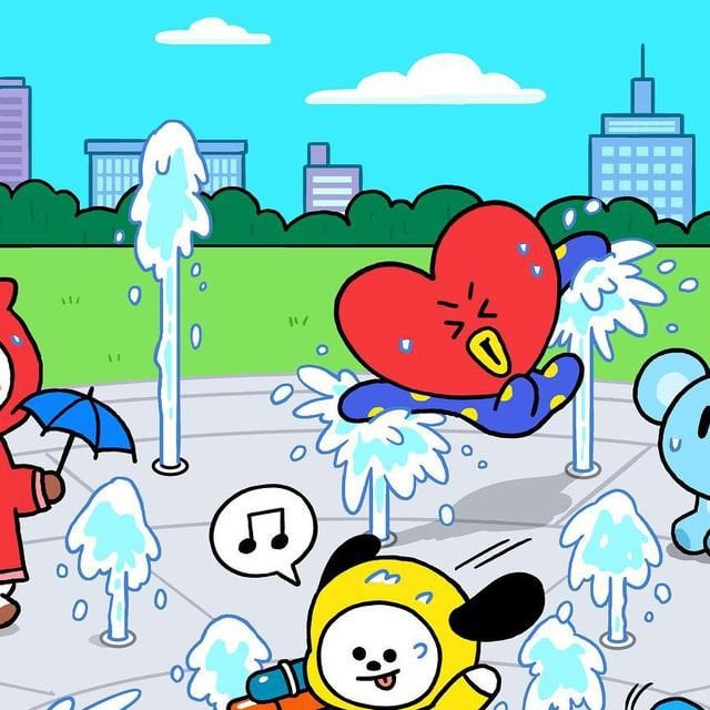 230803 BT21 on Instagram: BT21 way of enjoying fun time!😆⛲️ How do you play with your friends?! @@ tag ’em 🎶