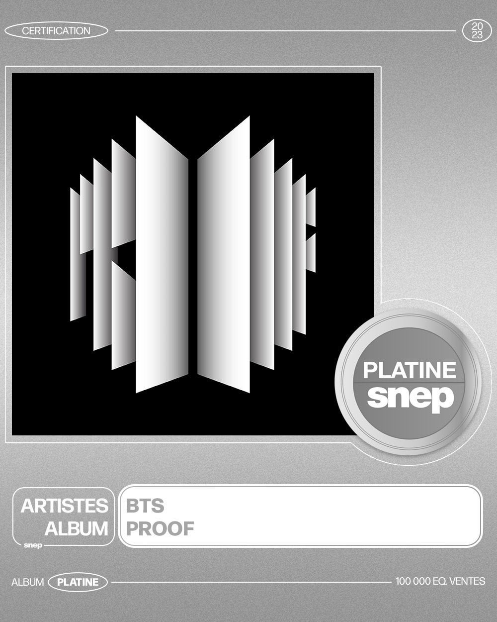 230821 “Proof” has been certified ‘Platinum’ in France