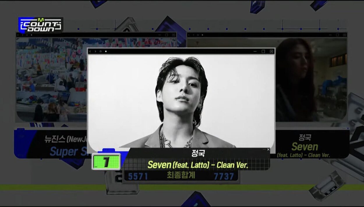 230803 Jungkook has taken his 5th win for “Seven (feat. Latto)” on this week’s M COUNTDOWN, earning him a Triple Crown!