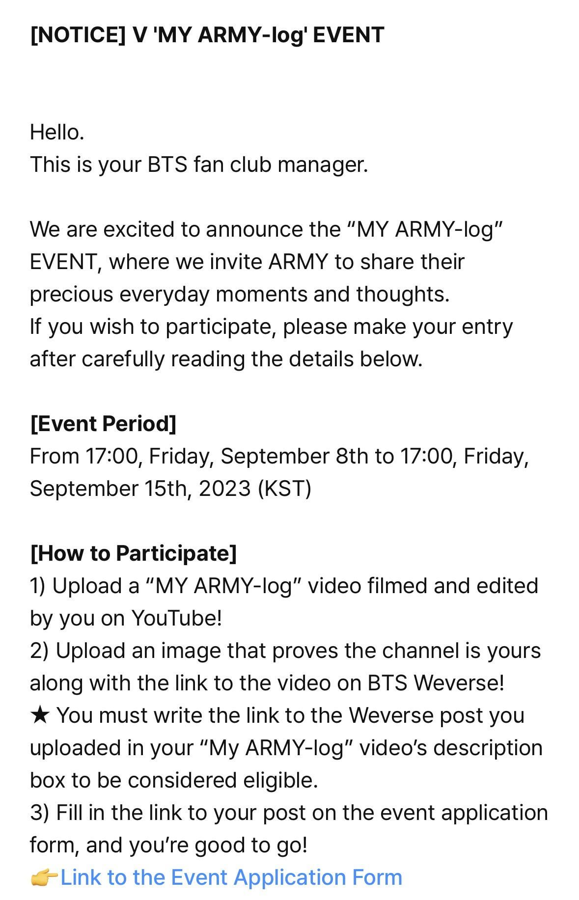 [NOTICE] V ‘MY ARMY-log’ EVENT - 080923
