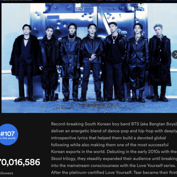 230929 BTS has surpassed 70 million followers on Spotify, the most followed group in Spotify history