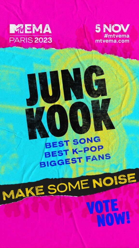 231005 BTS Official: So excited to be nominated for Best Song for "Seven (feat. Latto)", Best K-pop and Biggest Fans at this year's MTV EMAs! Thank you, ARMY 💜💜💜