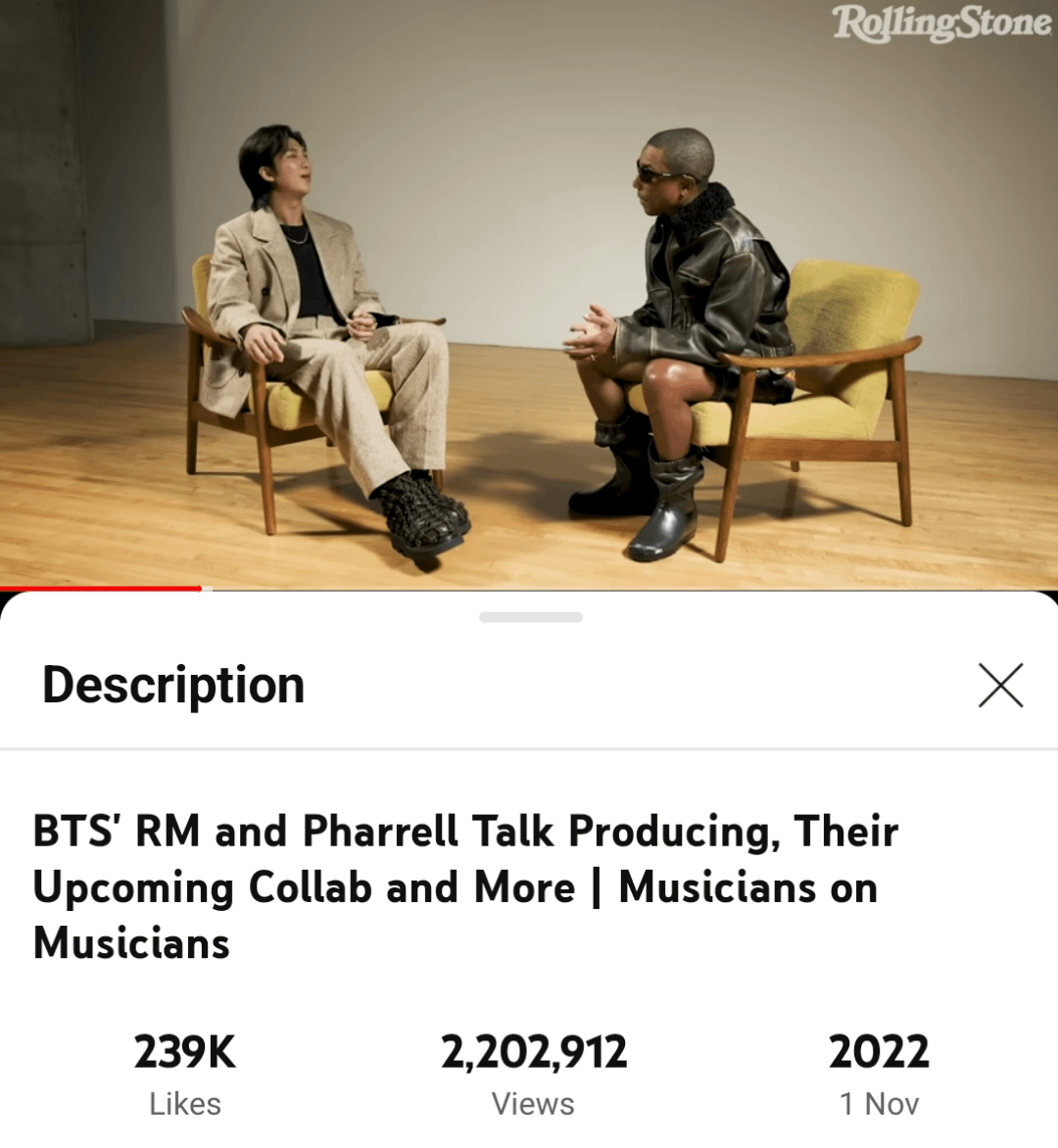 A year ago today, RM had a heart to heart talk with Pharrell [Rolling Stone: BTS' RM and Pharrell Talk Producing, Their Upcoming Collab and More]