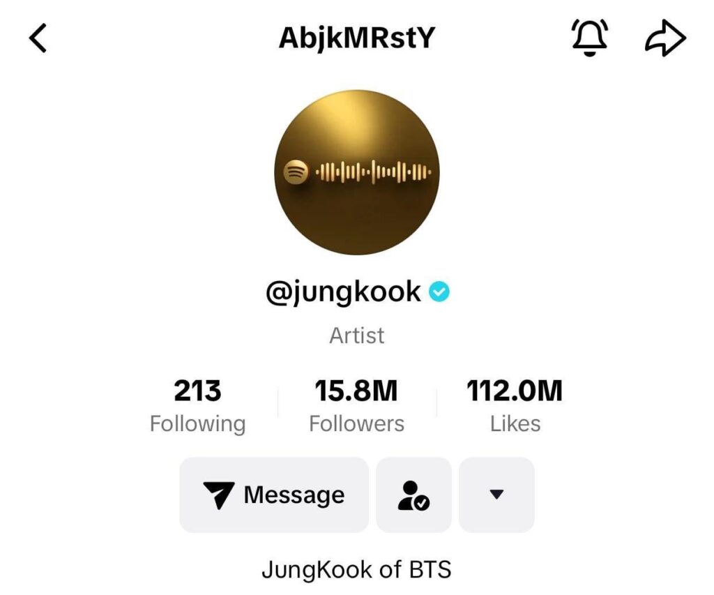 231104 Jungkook updated his TikTok profile pic to the Spotify code for “GOLDEN”