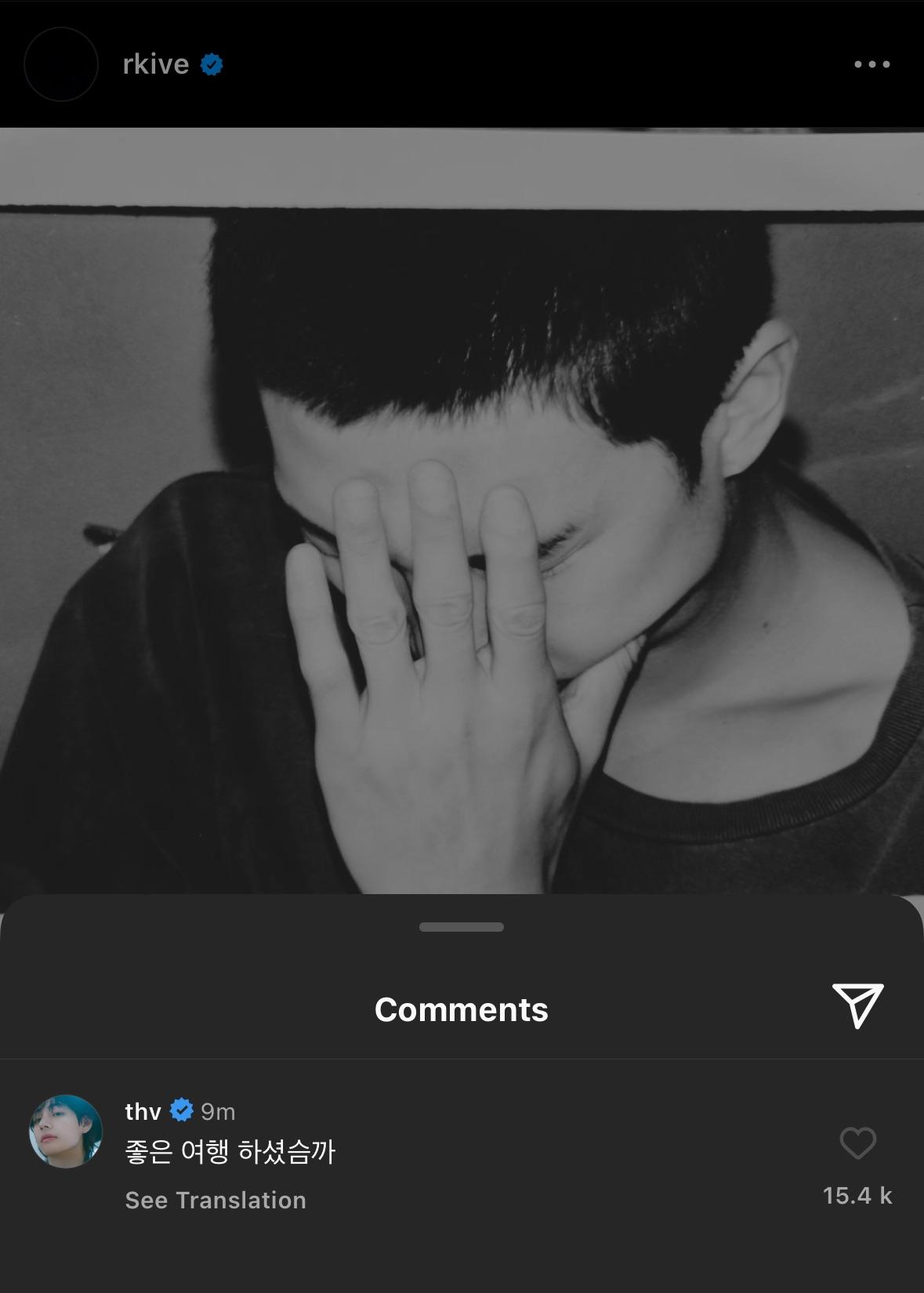 Taehyung’s comment on Namjoon’s IG Post 021123