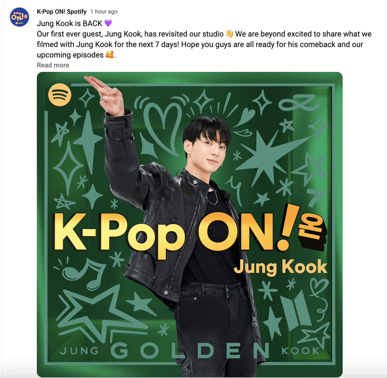 231101 K-Pop ON! Spotify will release content with Jungkook for the next 7 days
