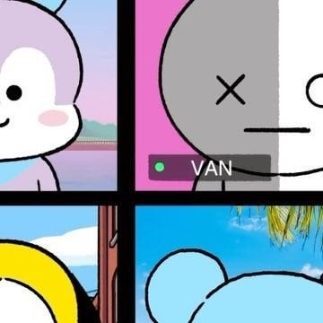 231229 BT21 on Instagram: Translating VAN’s facial expression: 😐>🫥⁉️>😍❤️