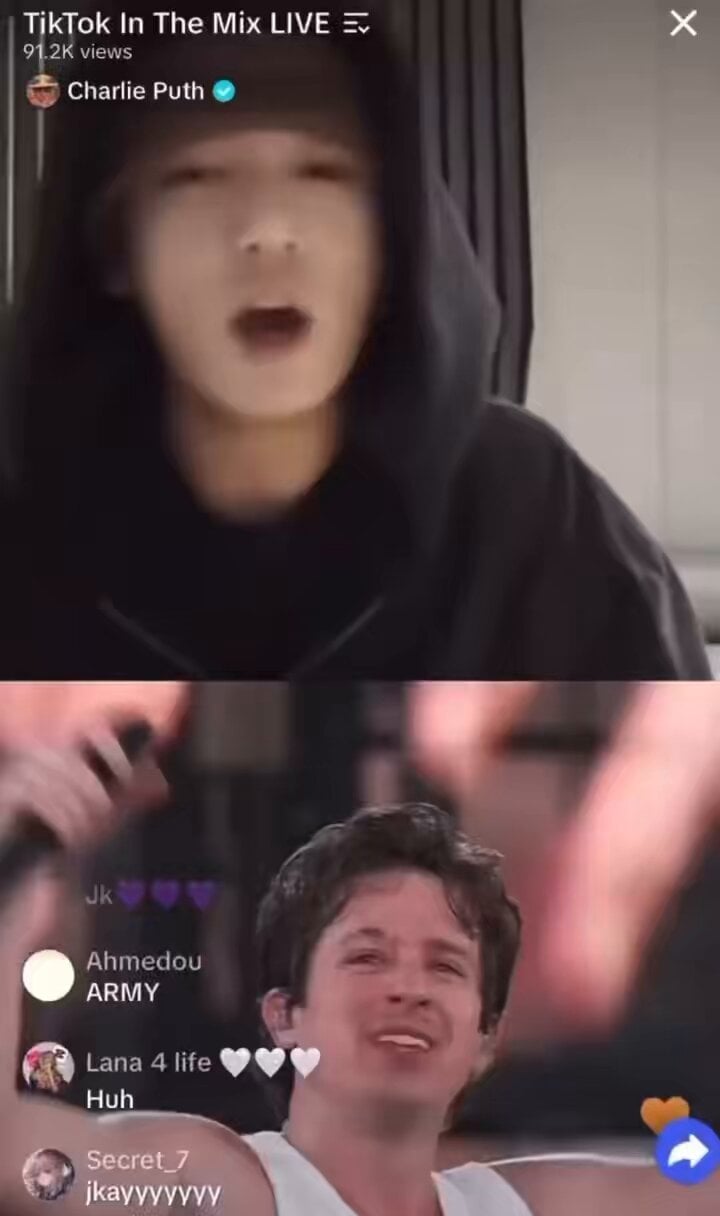 231211 Jungkook performed "Left and Right" with Charlie Puth on TikTok Live