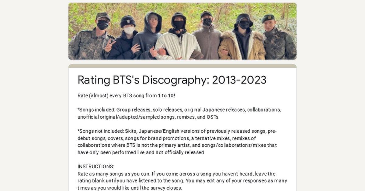 Survey: BTS Discography Ranking, 2013-2023