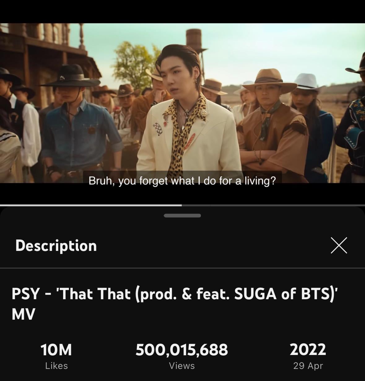 PSY & SUGA’s “That That” MV has now surpassed 500 million views on YouTube! - 060124