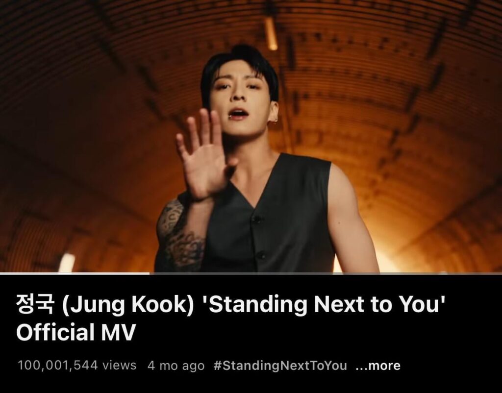 Jungkook’s “Standing Next To You” MV has surpassed 100 million views on YouTube - 080324