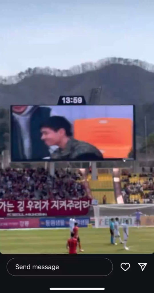 Taehyung went to watch the soccer match between Gangwon FC and Seoul at Sangam Stadium in Chuncheon, Gangwon-do - 310324