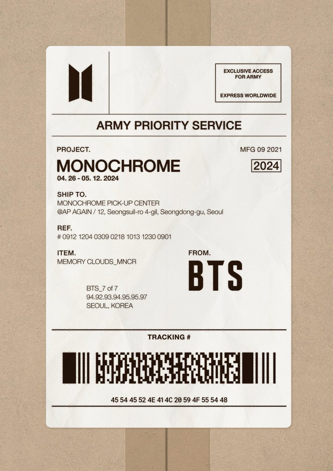 [MNCR Logistics website] BTS POP UP : MONOCHROME Posters - 170424