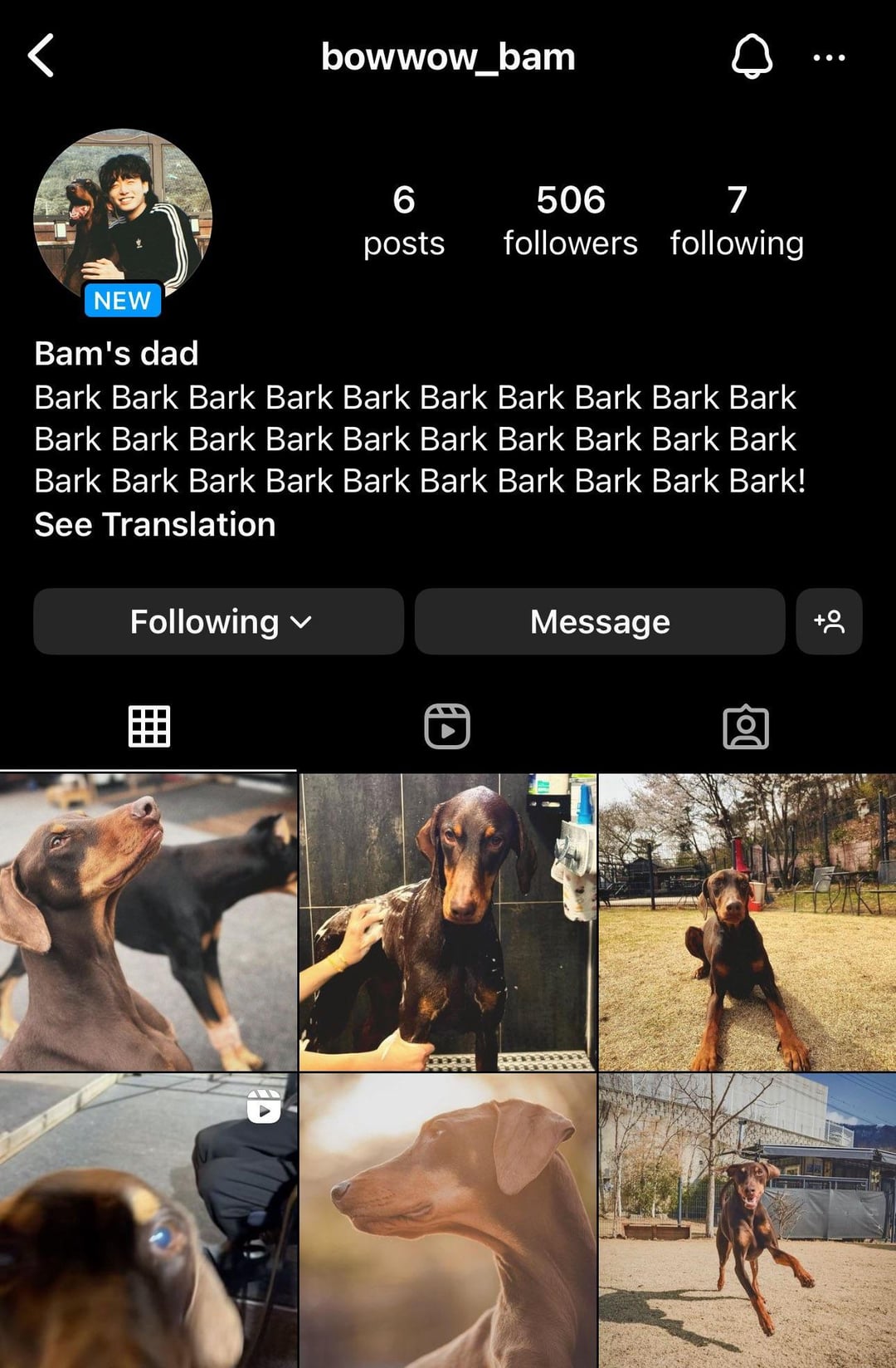 Jungkook returns to Instagram under bowwow_bam aka Jeon Bam’s Dad - 140424