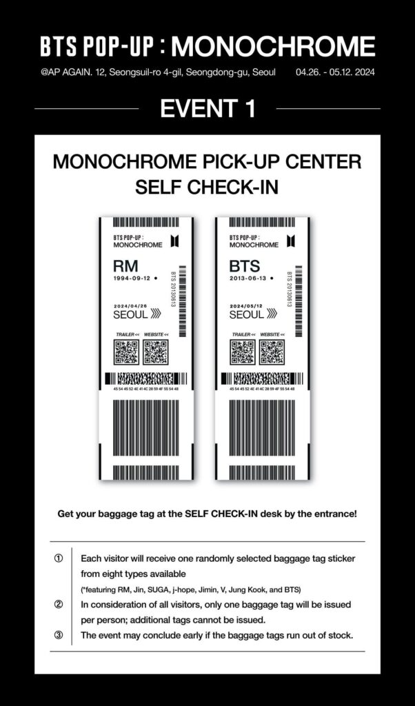 240425 HYBE MERCH: BTS POP-UP : MONOCHROME 📢 Event Information