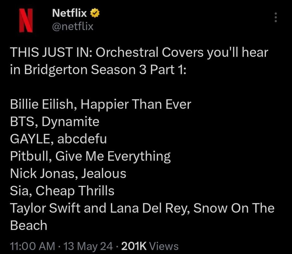 Netflix announces BTS 'Dynamite' (orchestral ver) in upcoming Bridgerton season - 140524