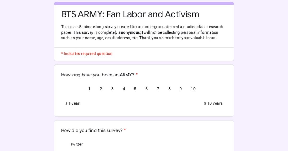 ARMY Research Survey (3~5 min) on Fan Labor and Activism