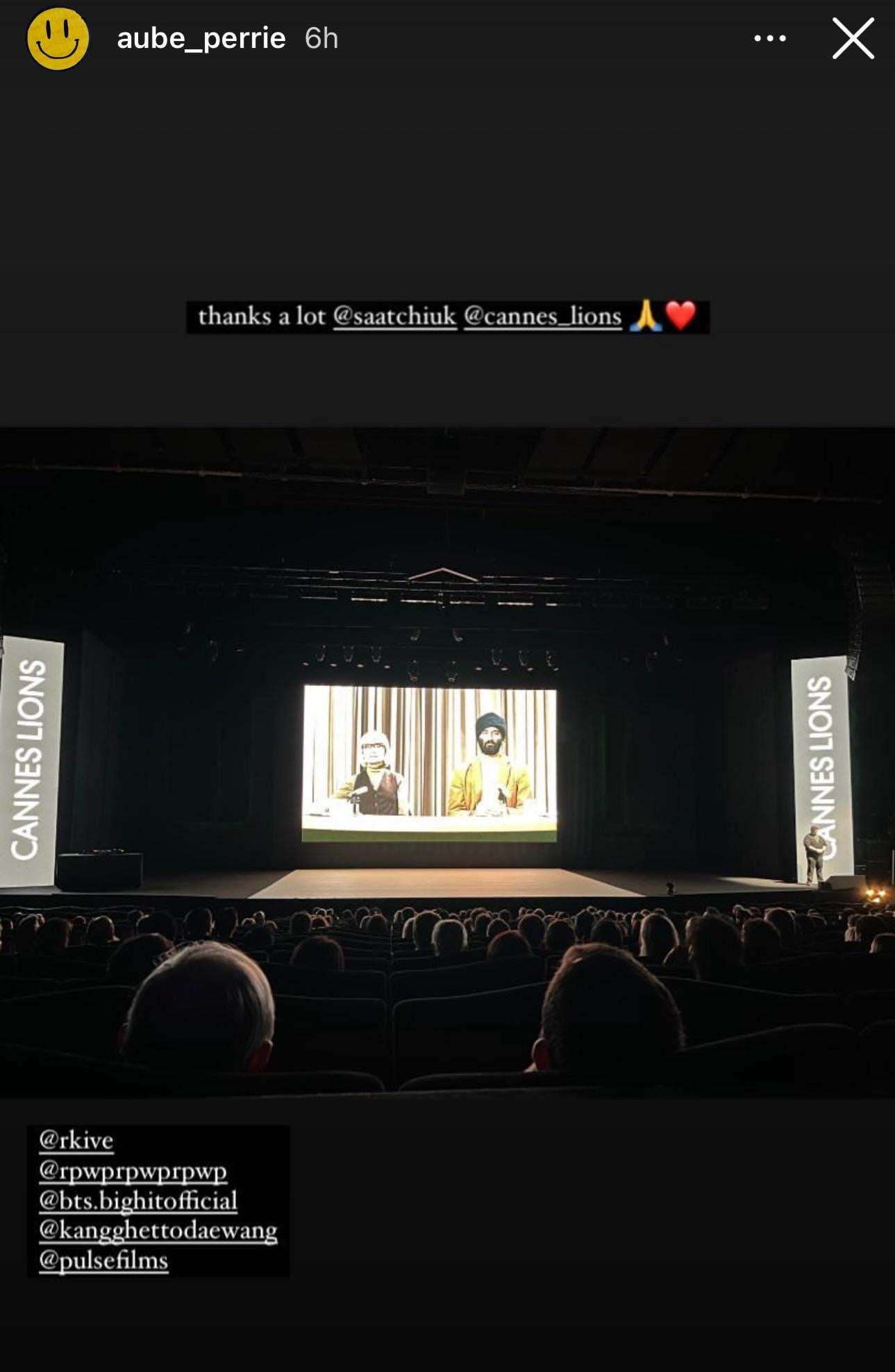 20240620 Aube Perrie, director of RM’s LOST! MV, shared that it has been projected at Cannes Lions International Festival of Creativityy