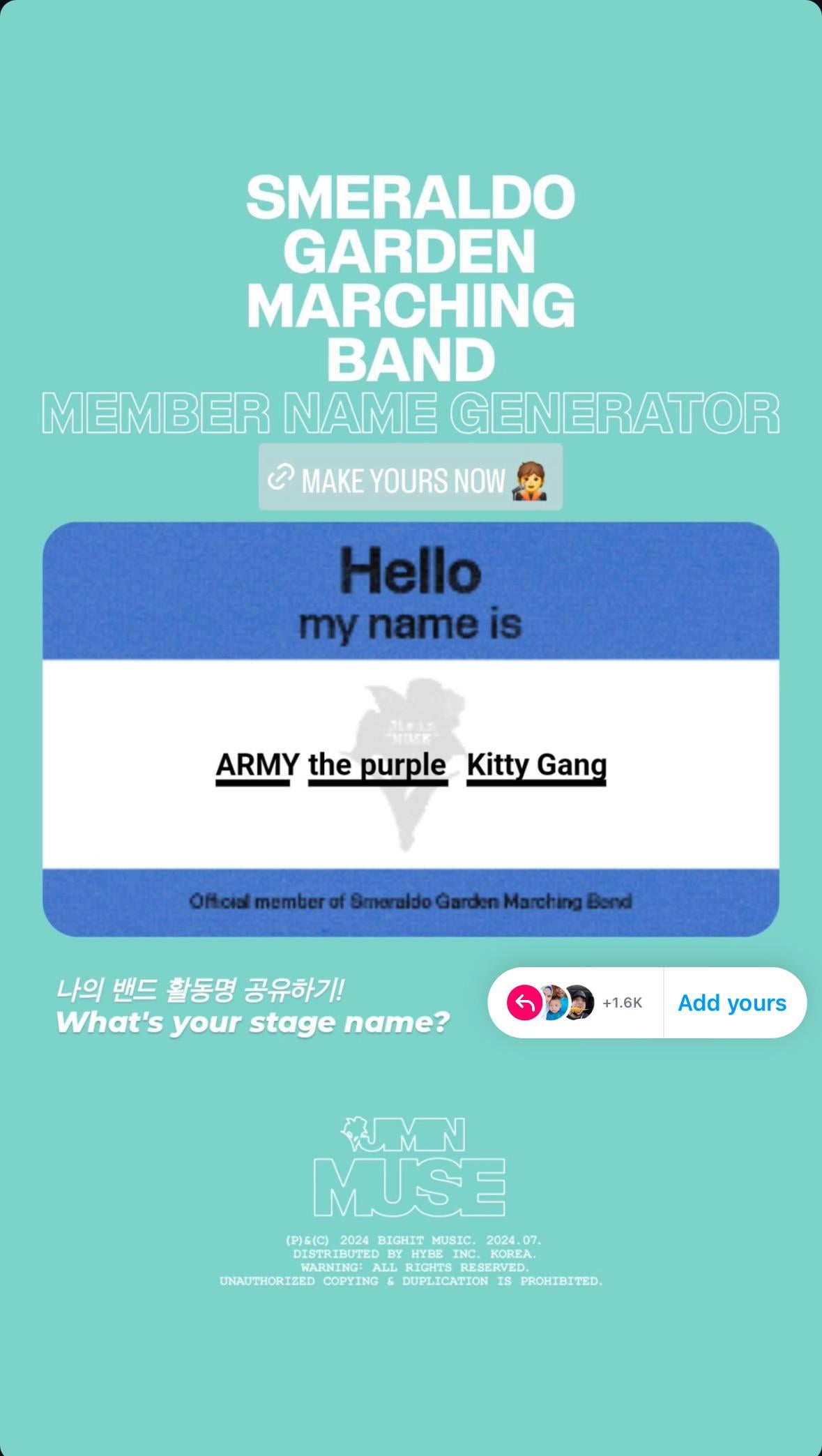 [BTS Official IG Story] What’s your stage name? - 280624