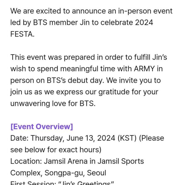 [NOTICE] 2024 FESTA In-person Event with BTS Jin