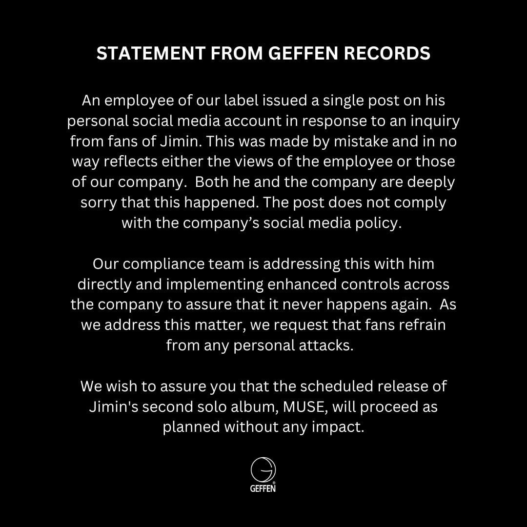 240627 Geffen Records: Statement from Geffen Records