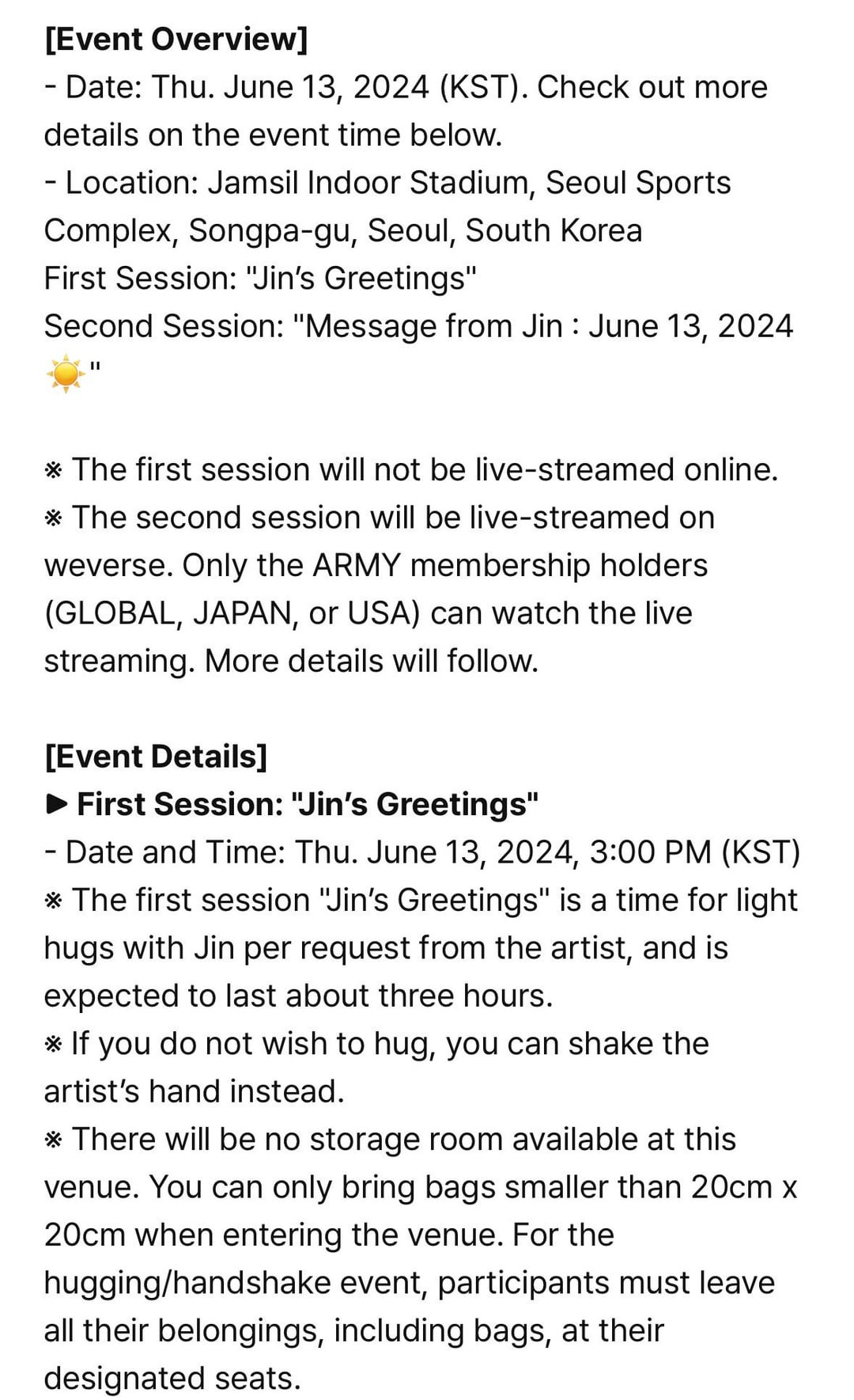 [NOTICE] Raffle for 2024 FESTA In-person Event for Jin - 020624