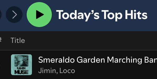 Jimin's "Smeraldo Garden Marching Band" has been added to Spotify's 'Today's Top Hits' Playlist at #36! - 050724