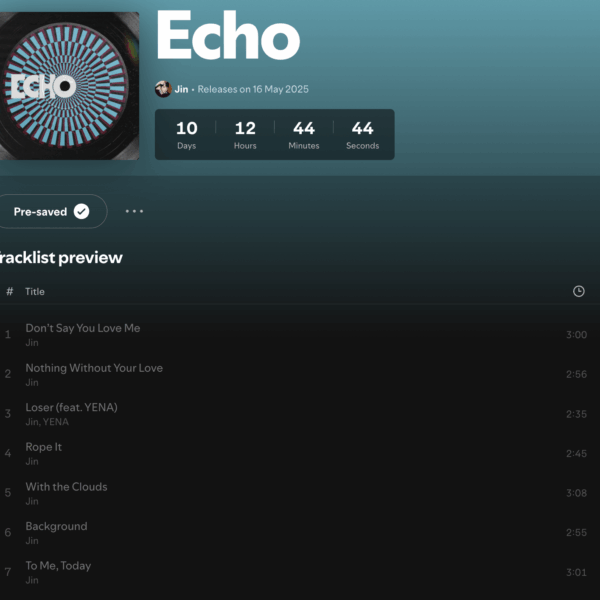 250506 Jin 'Echo' Tracklist Preview (English titles & song lengths)