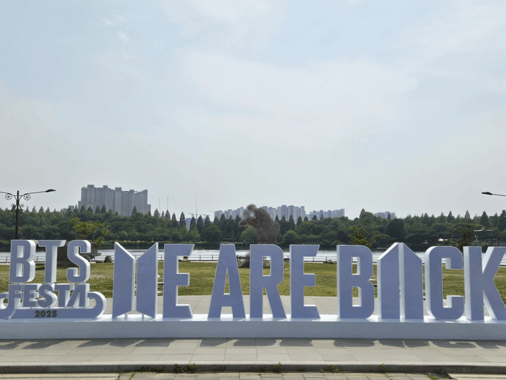 A "BTS FESTA 2025 WE ARE BACK" sign has been put up near KINTEX Hall for 2025 BTS FESTA