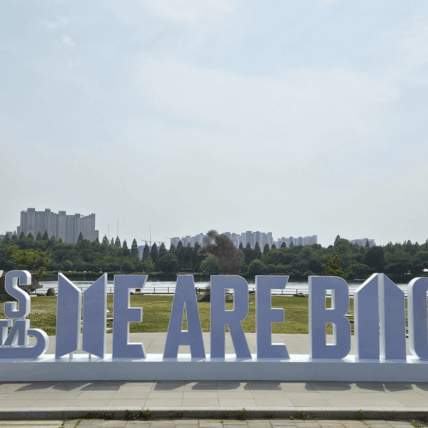 A "BTS FESTA 2025 WE ARE BACK" sign has been put up near KINTEX Hall for 2025 BTS FESTA
