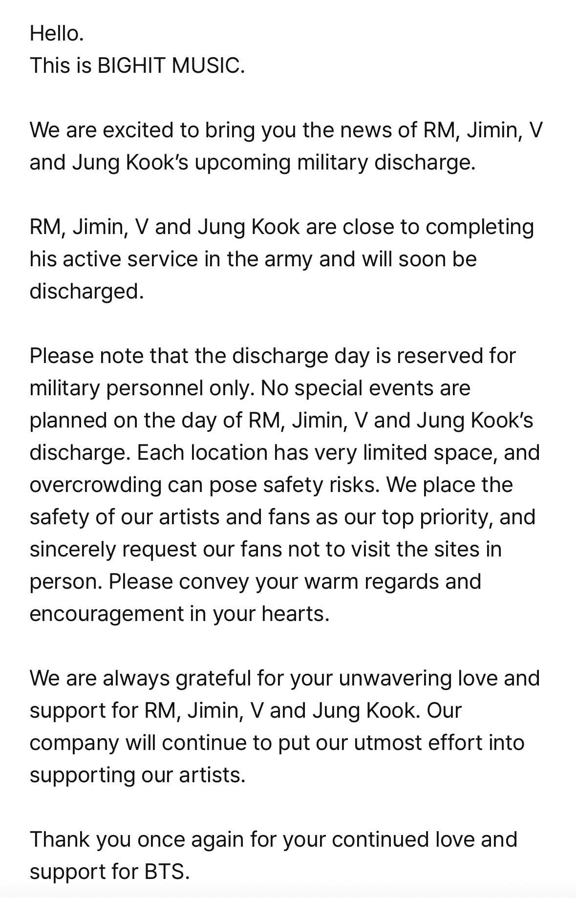 [Weverse Notice] BTS Members Military Discharge (RM, Jimin, V, Jung Kook) - 070625