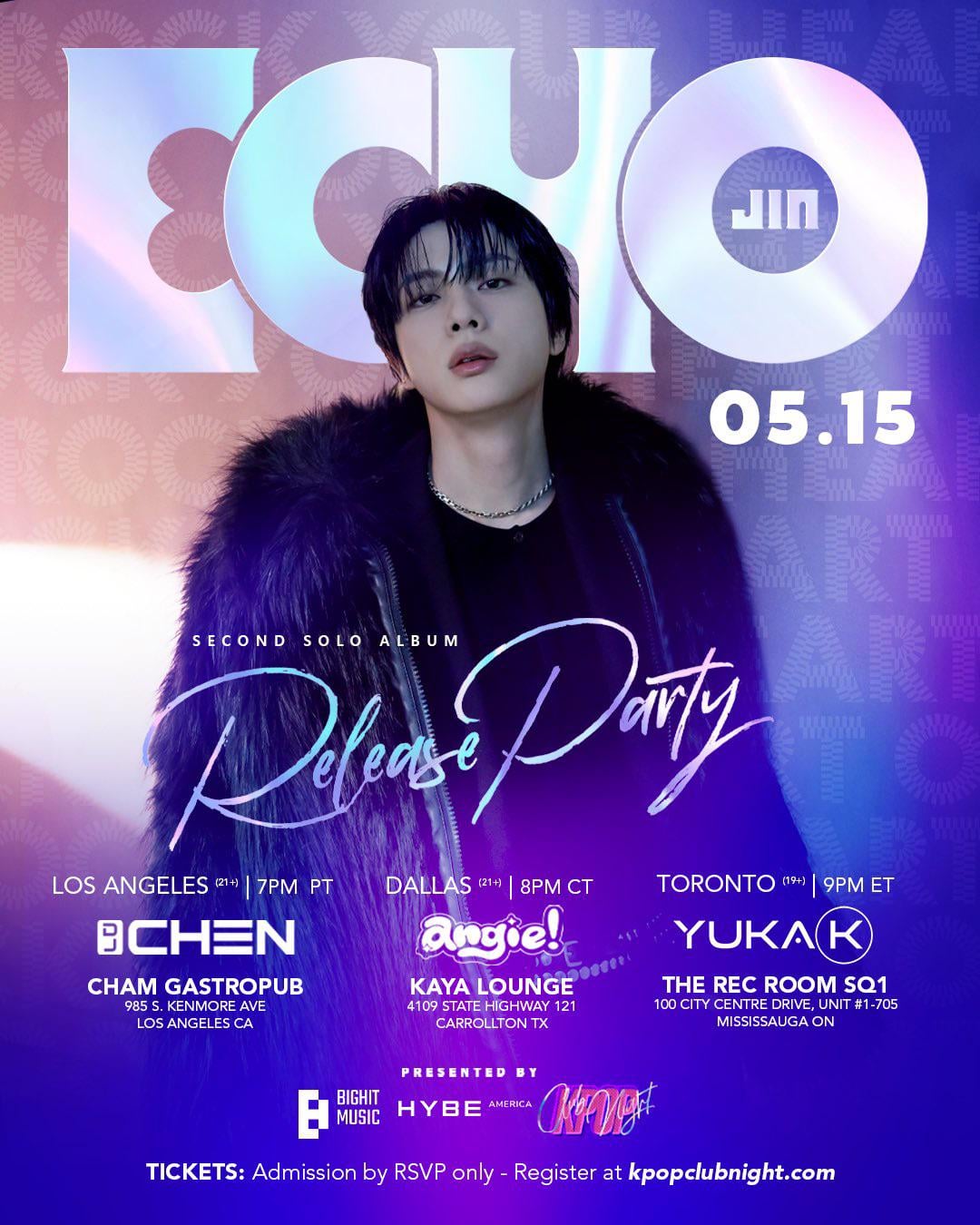 [Geffen Records Twitter] ARMY! Celebrate the release of Jin’s second album 'Echo' at the KpopClubNight listening parties! - 020525