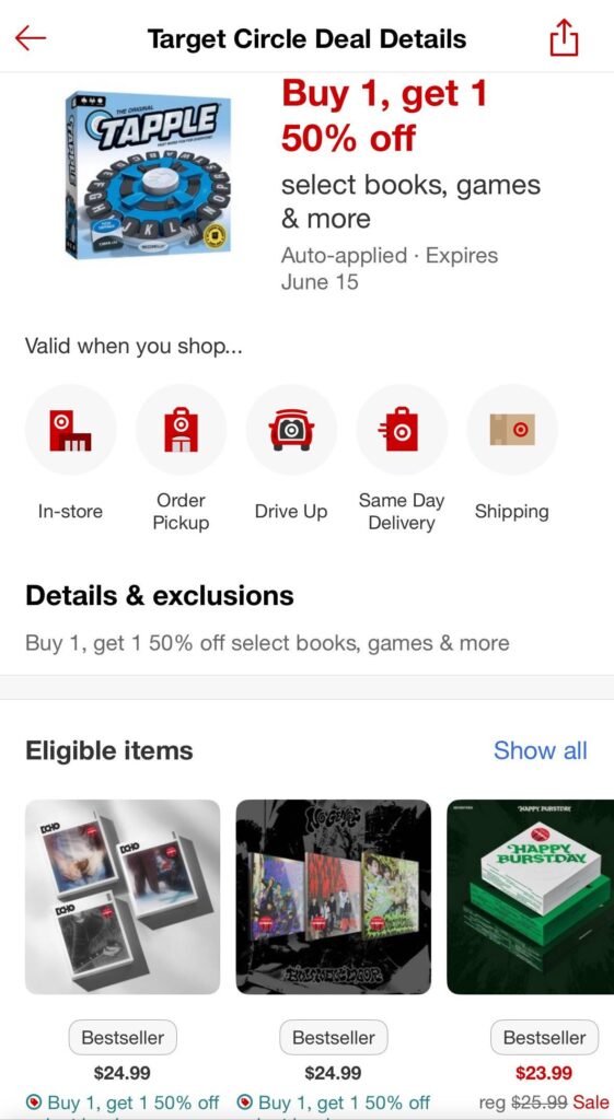Music is BOGO 50% off at Target