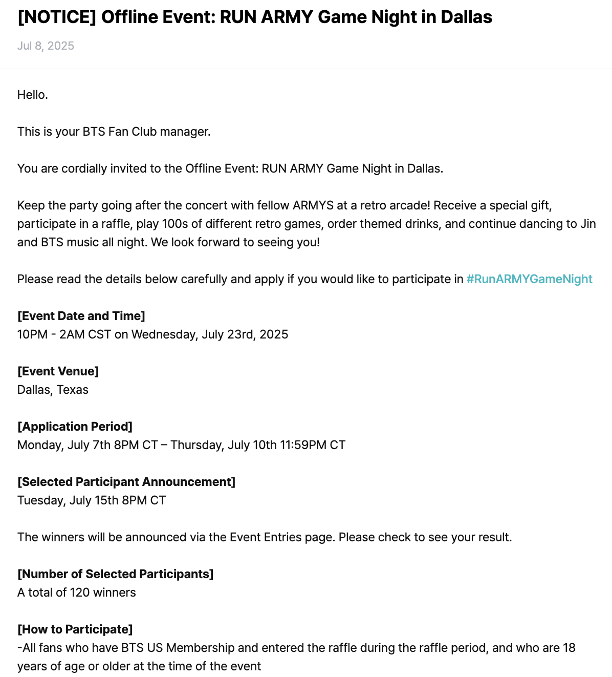 [NOTICE] Offline Event: RUN ARMY Game Night in Dallas - 080725