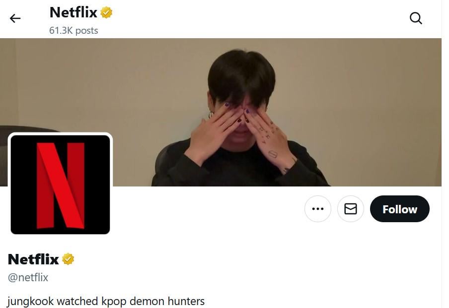 Netflix Twitter account updated their bio and banner to "jungkook watched kpop demon hunters"