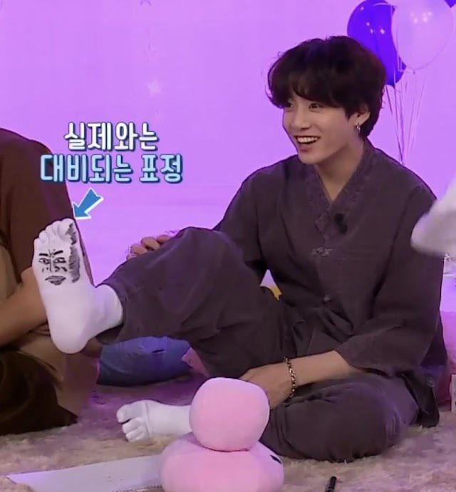 My friend Jungkook wants to show you his toe socks collection… you BETTER BE NICE
