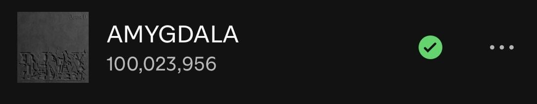 250828 Spotify Milestones: Agust D’s ‘AMYGDALA’ has surpassed 100 million streams on Spotify