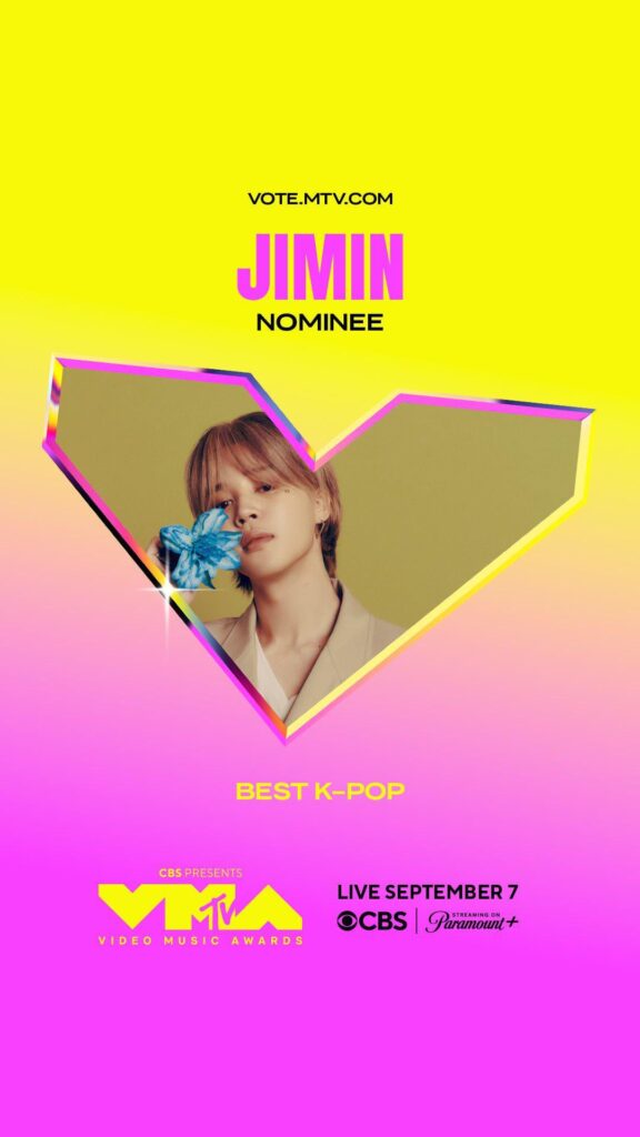 [BTS Official Twitter] Jimin is nominated for ‘Best K-Pop’ at the 2025 MTV VMAs! BTS ARMY, thank you for all your great love and support - 060825