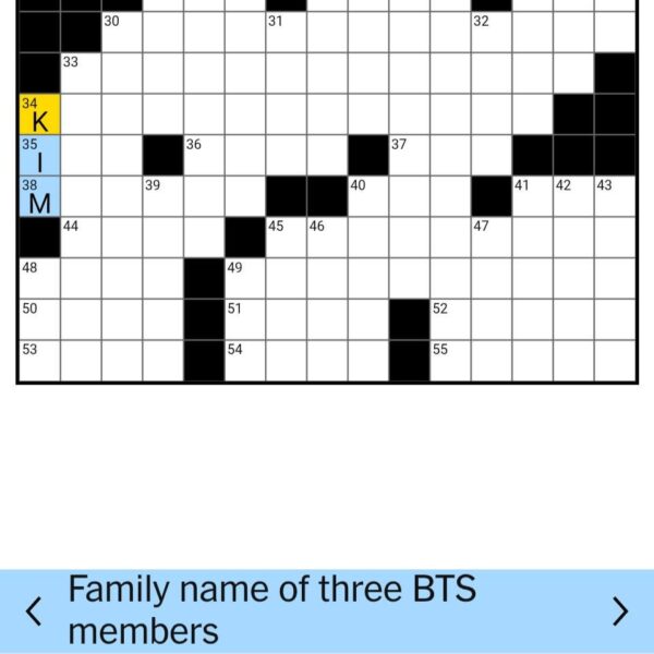 250830 BTS is in the New York Times (Saturday, August 30, 2025) crossword puzzle