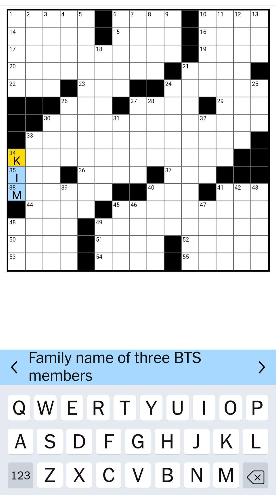 250830 BTS is in the New York Times (Saturday, August 30, 2025) crossword puzzle