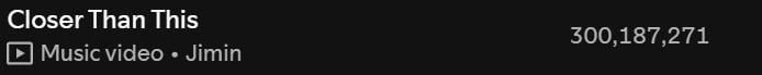 250924 Spotify Milestones: Jimin's "Closer Than This" has surpassed 300 million streams on Spotify