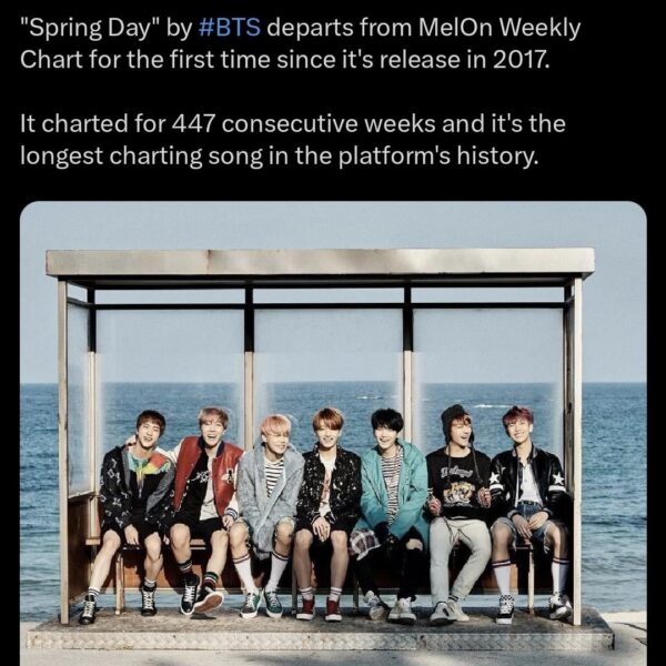 250915 Kpop Charts, "Spring Day" left the MelOn Weekly Chart for the first time since its release in 2017