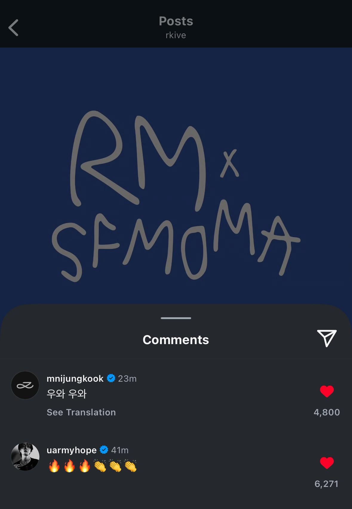 Hobi & Jungkook’s comments on Namjoon’s IG Post 031025