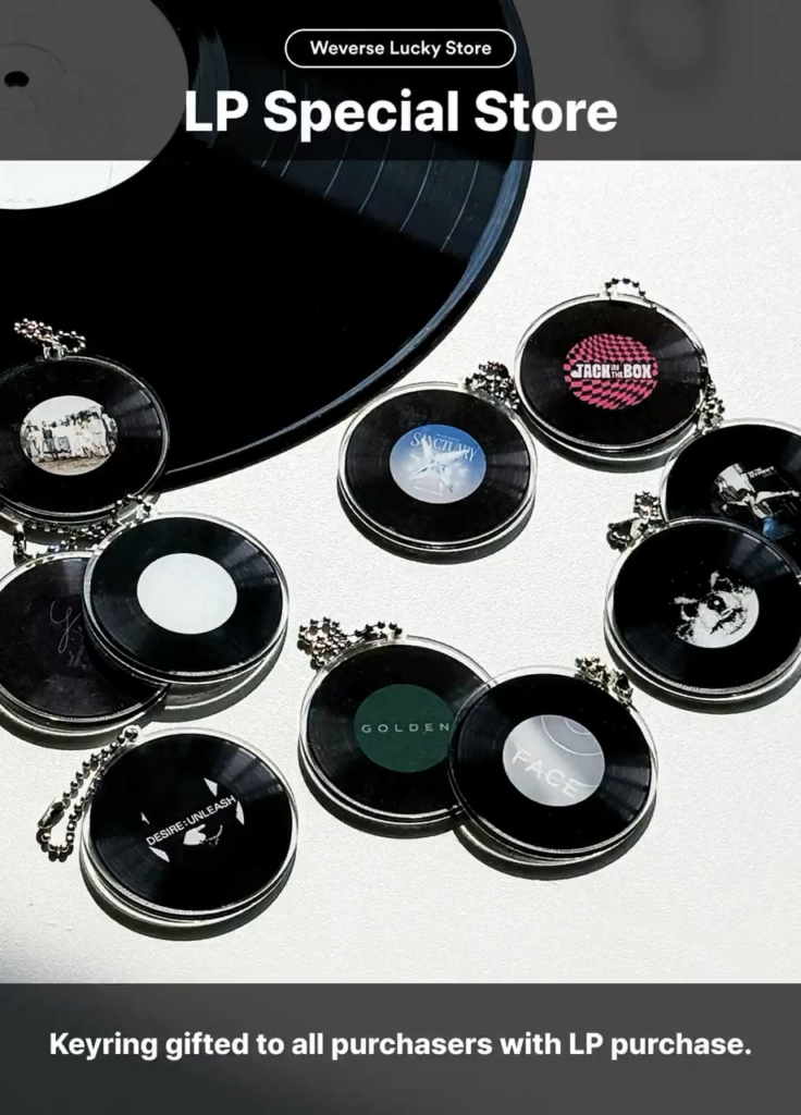 251112 BTS Weverse: [Weverse Lucky Store] Buy BTS LP and also get the record keyring for each album!