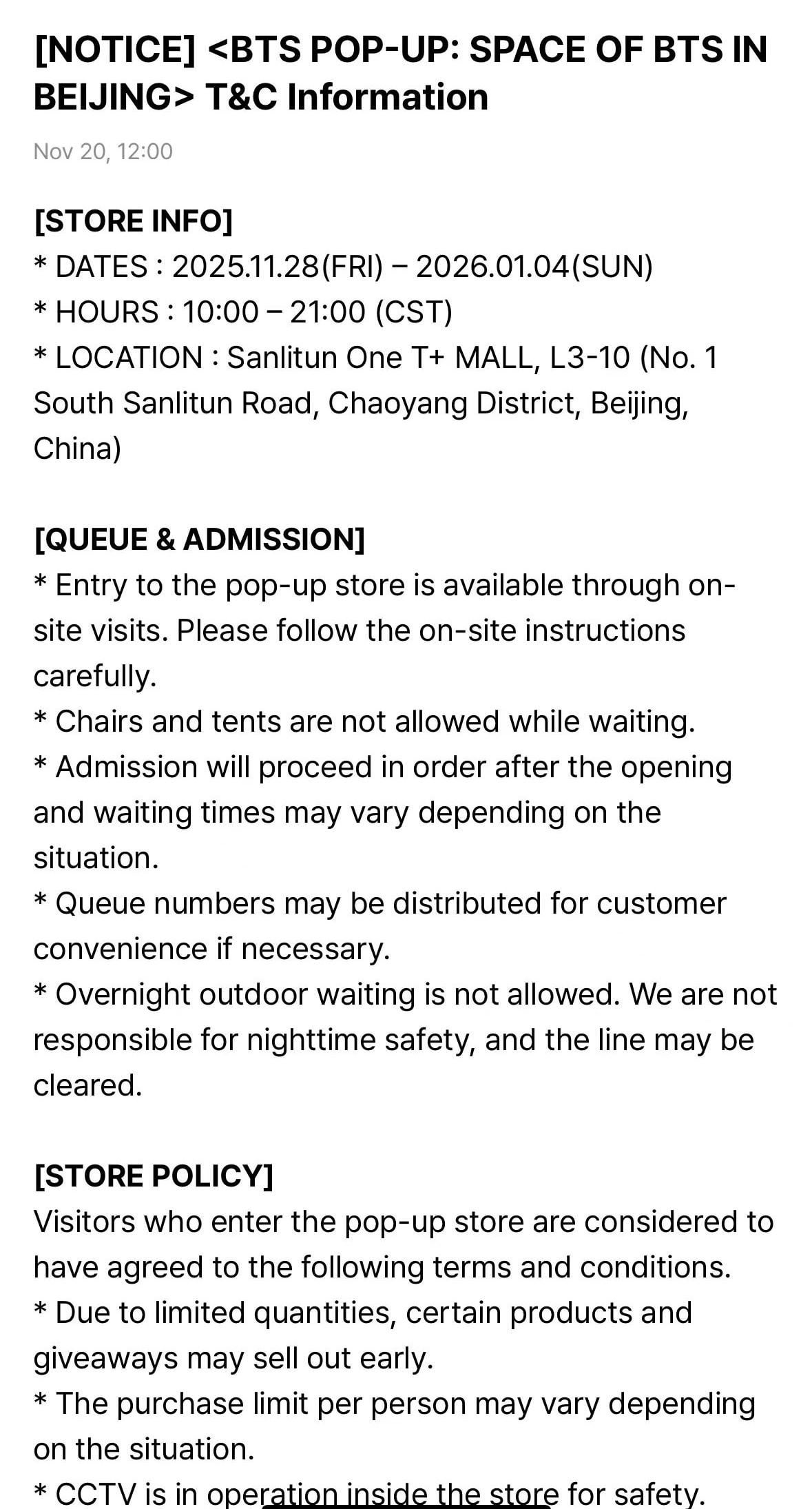 BTS POP-UP: SPACE OF BTS in BEIJING