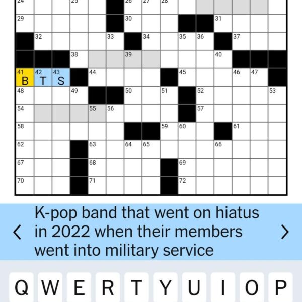 251125 BTS is in the New York Times (Tuesday, November 25) crossword puzzle