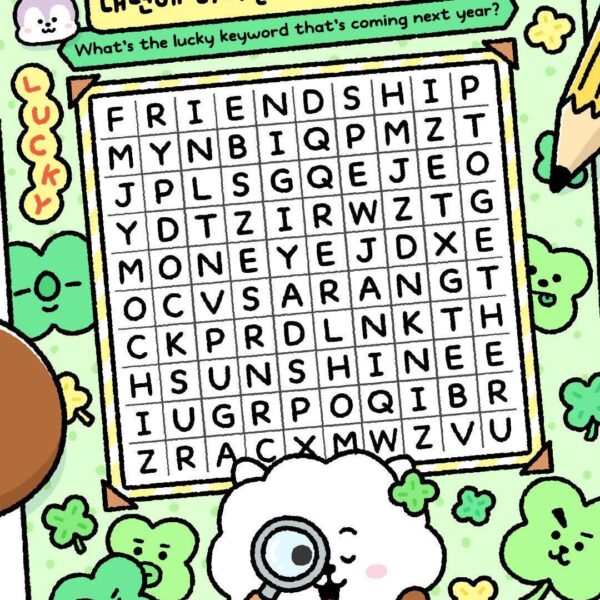 251226 BT21 Official on Instagram: Your lucky word for next year is hidden here 👀✨ Find it and leave it in the comments! 💬