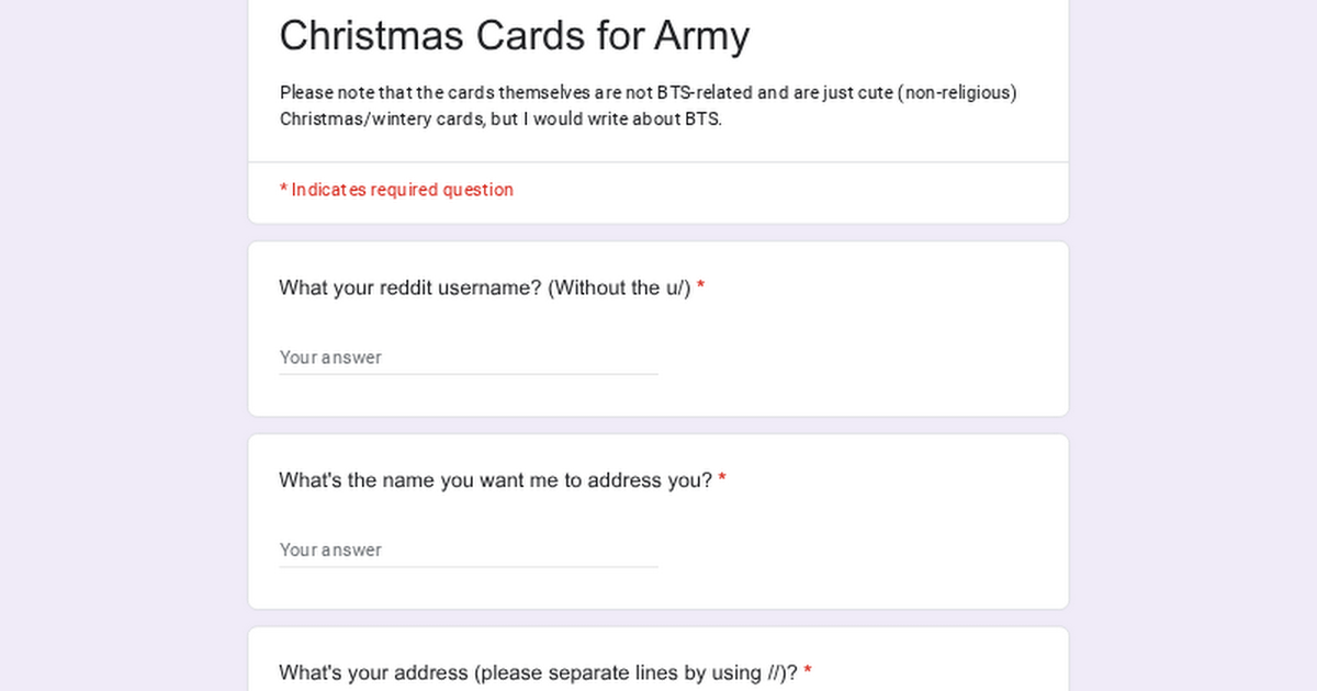 Christmas cards for Army