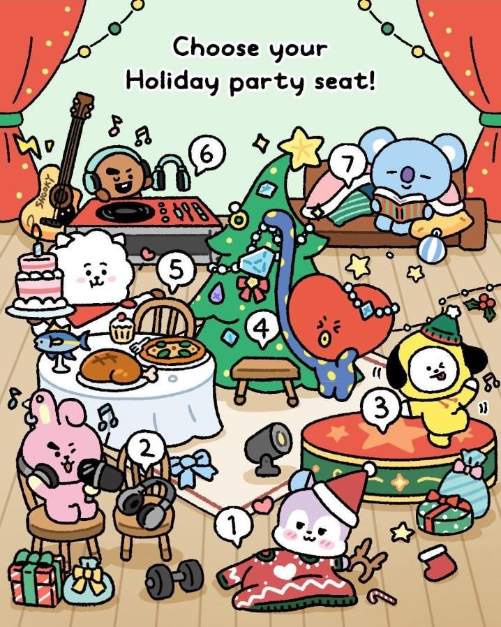 251211 BT21 on Instagram - BT21 saved UNISTARS a holiday seat!🎄✨Pick your spot! 👀